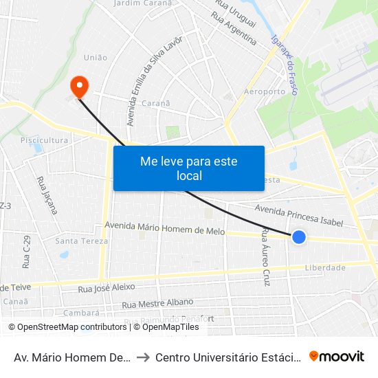 Av. Mário Homem De Melo, 3326 to Centro Universitário Estácio Da Amazônia map