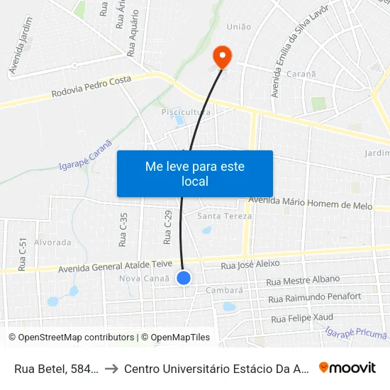 Rua Betel, 584-658 to Centro Universitário Estácio Da Amazônia map