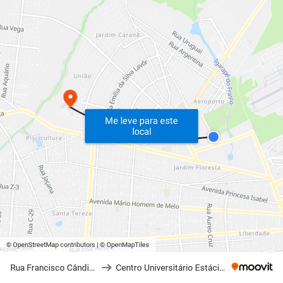 Rua Francisco Cândido, 154-290 to Centro Universitário Estácio Da Amazônia map