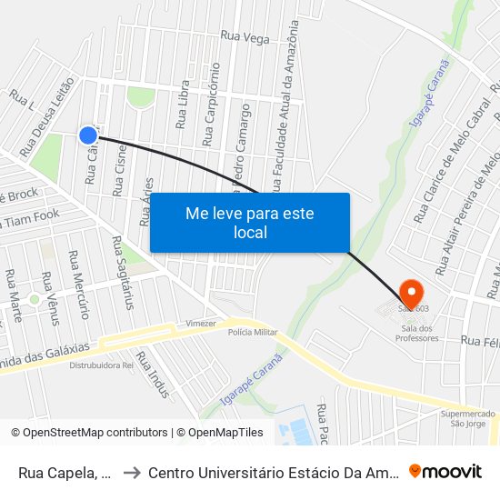 Rua Capela, 740 to Centro Universitário Estácio Da Amazônia map