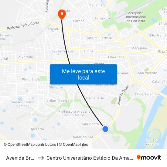 Avenida Brasil to Centro Universitário Estácio Da Amazônia map