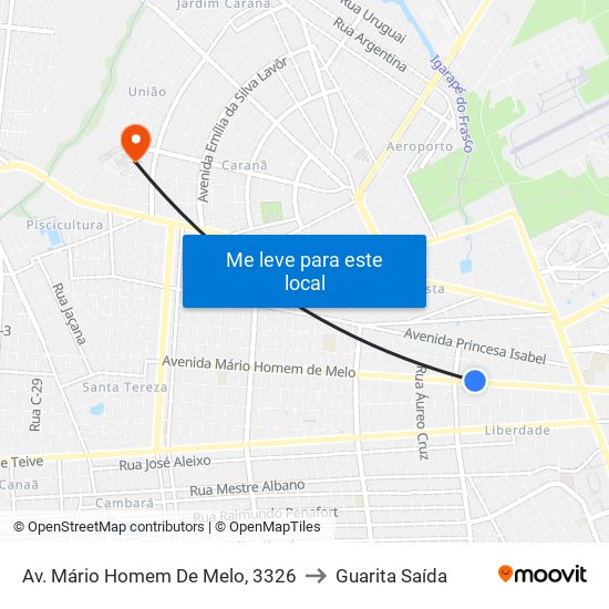 Av. Mário Homem De Melo, 3326 to Guarita Saída map