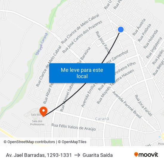 Av. Jael Barradas, 1293-1331 to Guarita Saída map