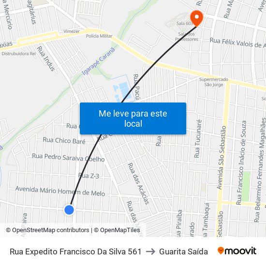 Rua Expedito Francisco Da Silva 561 to Guarita Saída map