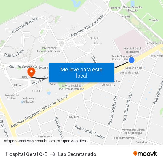 Hospital Geral C/B to Lab Secretariado map