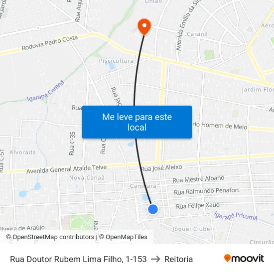 Rua Doutor Rubem Lima Filho, 1-153 to Reitoria map