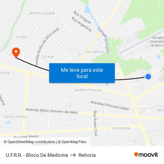 U.F.R.R. - Bloco De Medicina to Reitoria map