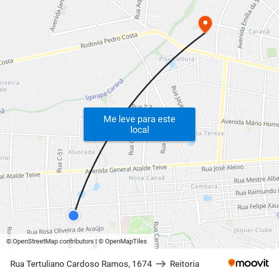 Rua Tertuliano Cardoso Ramos, 1674 to Reitoria map