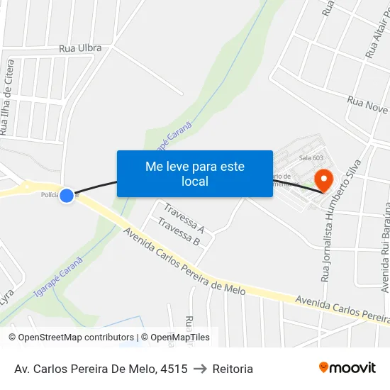 Av. Carlos Pereira De Melo, 4515 to Reitoria map