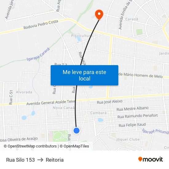 Rua Silo 153 to Reitoria map