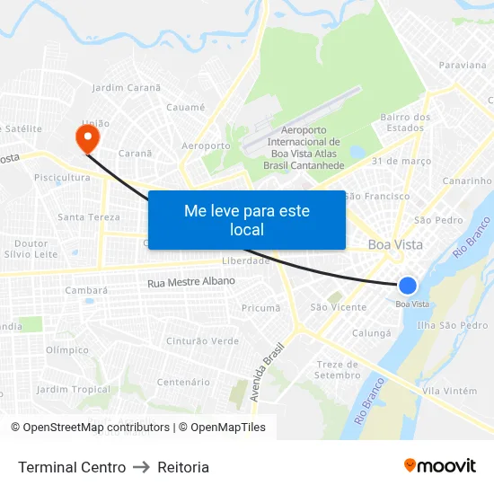 Terminal Centro to Reitoria map