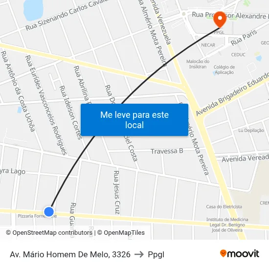 Av. Mário Homem De Melo, 3326 to Ppgl map