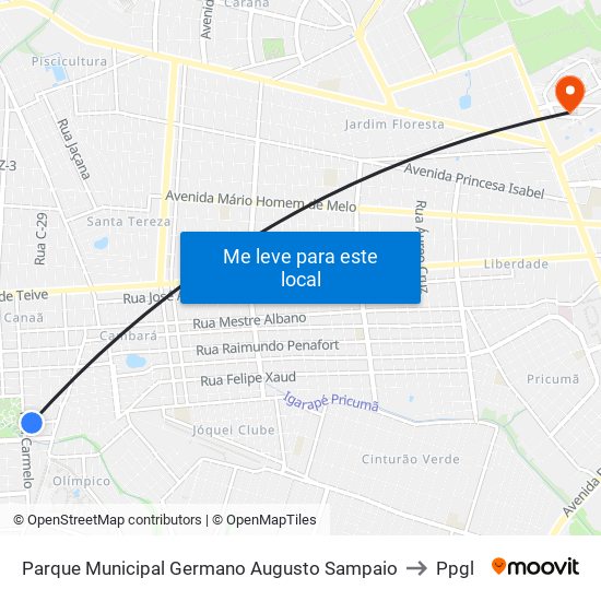 Parque Municipal Germano Augusto Sampaio to Ppgl map