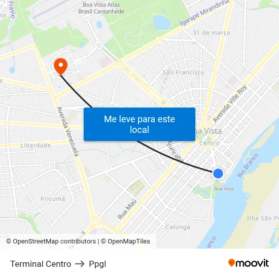 Terminal Centro to Ppgl map