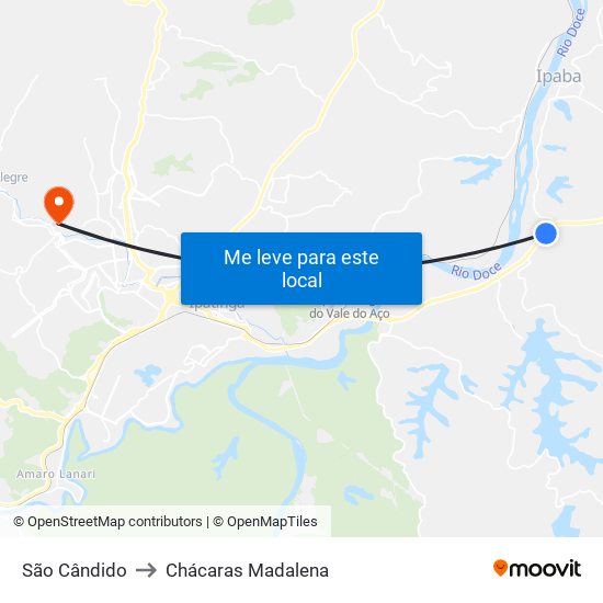 São Cândido to Chácaras Madalena map