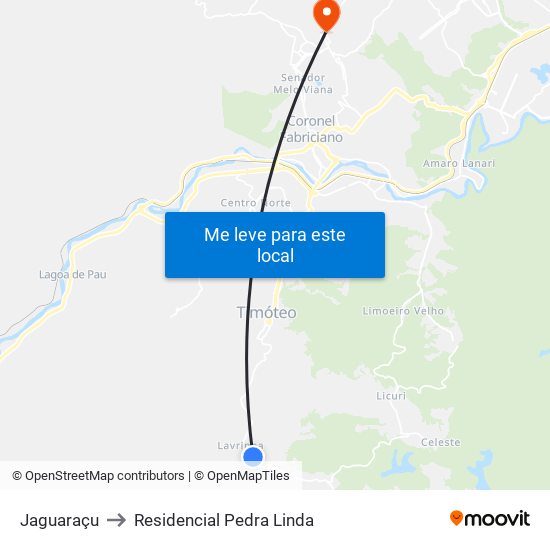 Jaguaraçu to Residencial Pedra Linda map