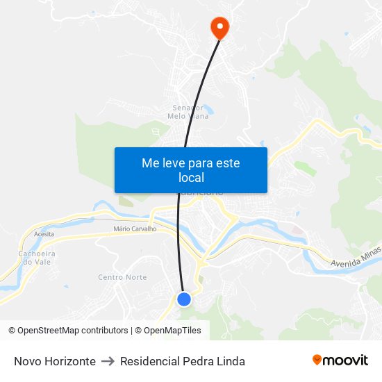 Novo Horizonte to Residencial Pedra Linda map