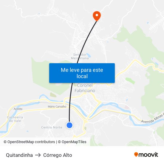 Quitandinha to Córrego Alto map