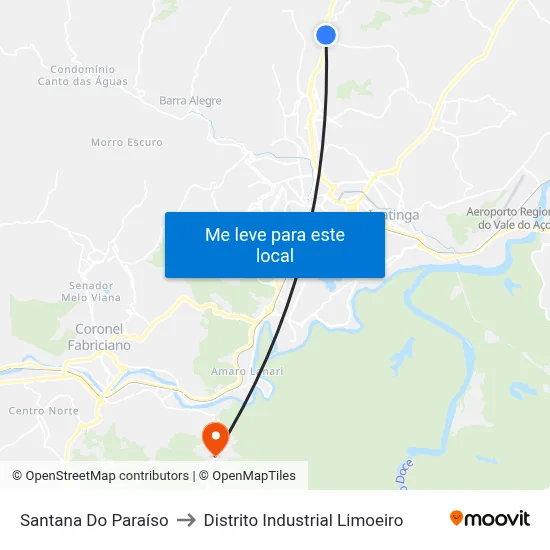 Santana Do Paraíso to Distrito Industrial Limoeiro map