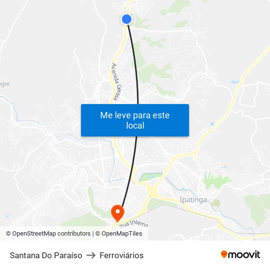 Santana Do Paraíso to Ferroviários map