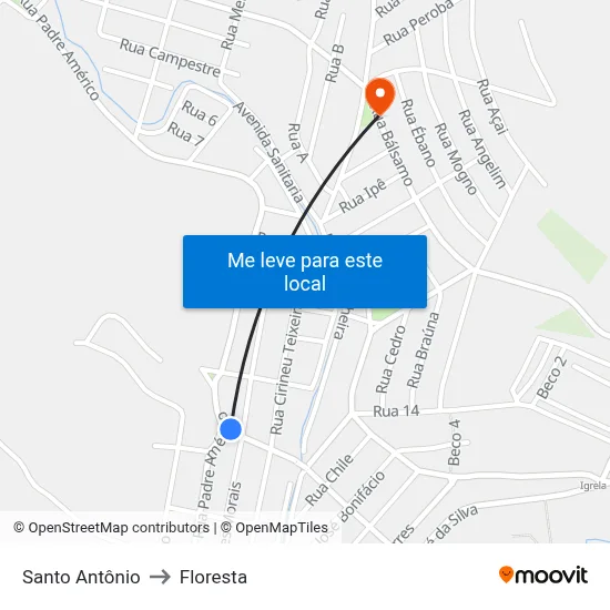 Santo Antônio to Floresta map