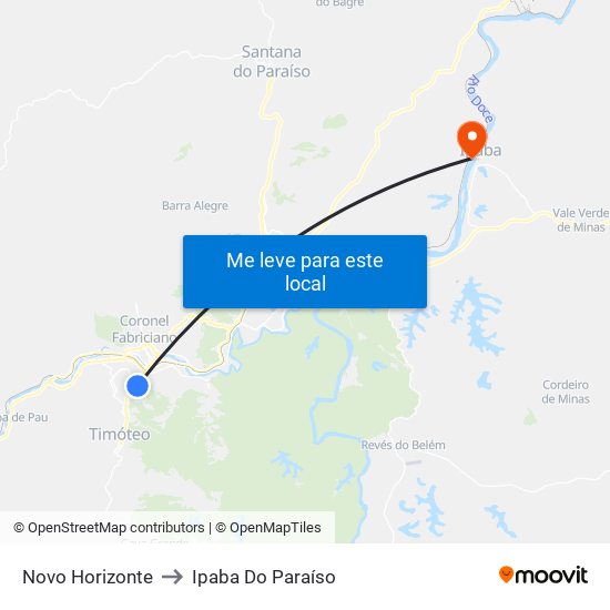 Novo Horizonte to Ipaba Do Paraíso map