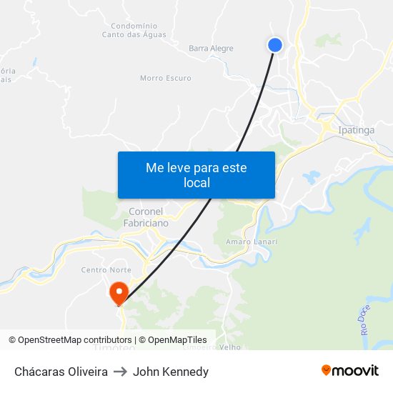 Chácaras Oliveira to John Kennedy map