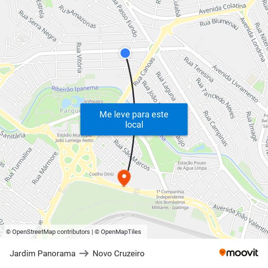 Jardim Panorama to Novo Cruzeiro map