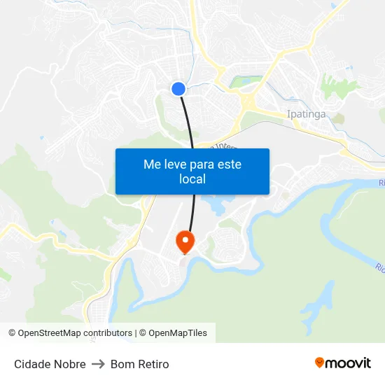 Cidade Nobre to Bom Retiro map