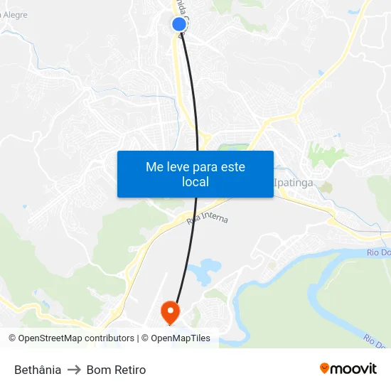 Bethânia to Bom Retiro map