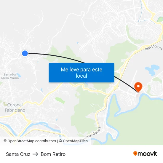 Santa Cruz to Bom Retiro map