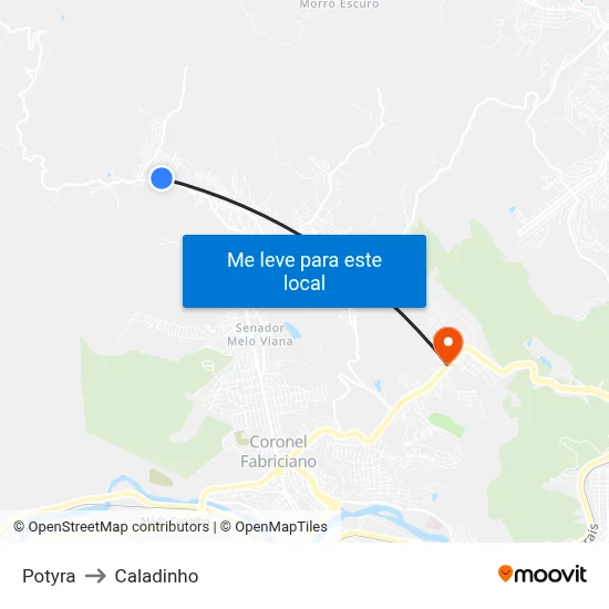 Potyra to Caladinho map
