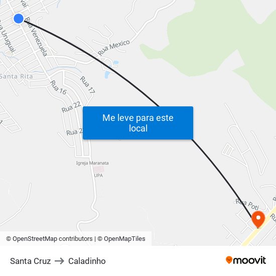 Santa Cruz to Caladinho map