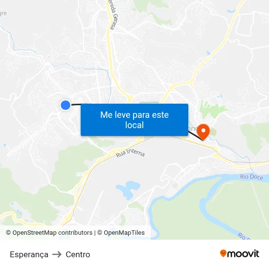 Esperança to Centro map