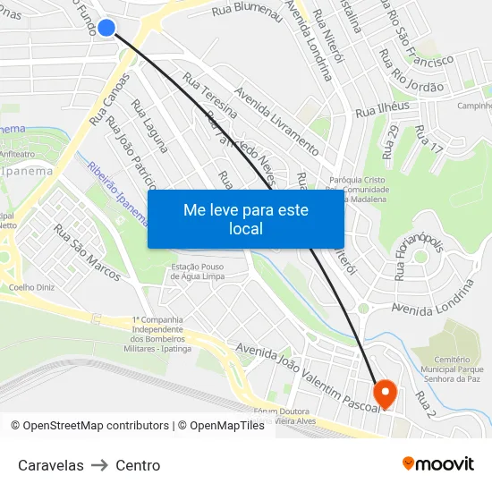 Caravelas to Centro map