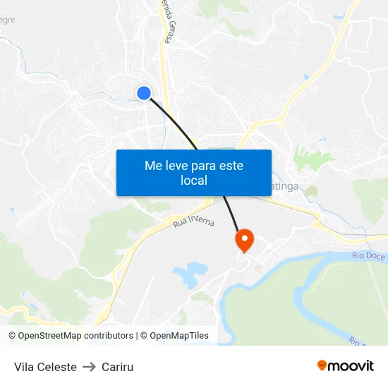 Vila Celeste to Cariru map