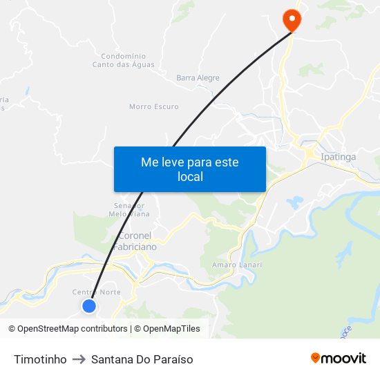 Timotinho to Santana Do Paraíso map