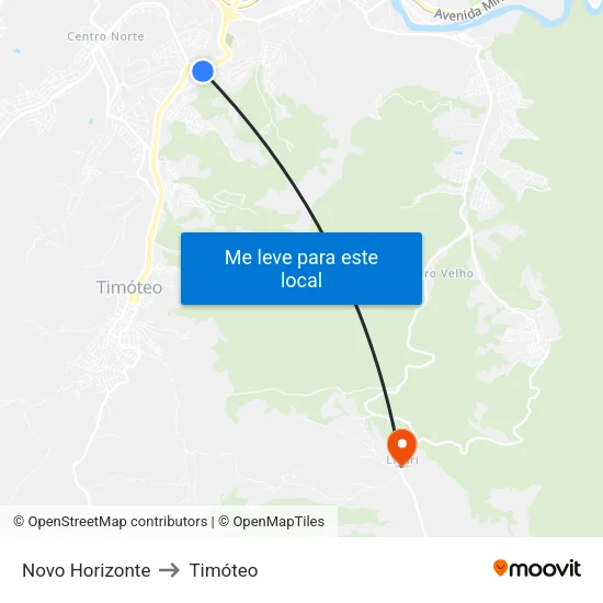 Novo Horizonte to Timóteo map