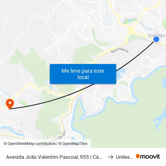 Avenida João Valentim Pascoal, 955 | Câmara Municipal De Ipatinga to Unileste Mg map