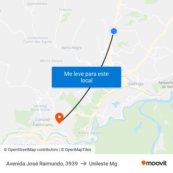 Avenida José Raimundo, 3939 to Unileste Mg map