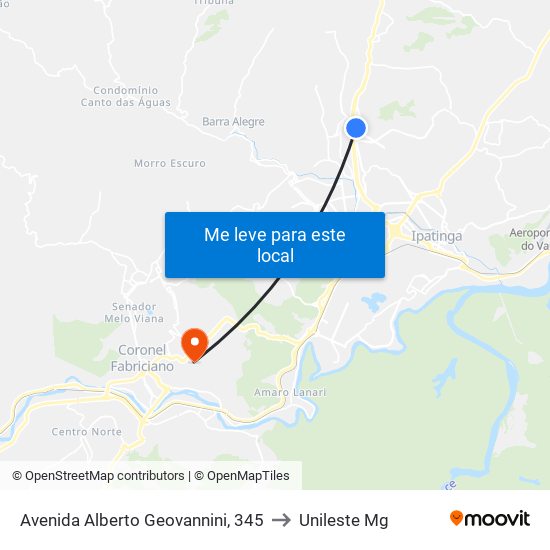 Avenida Alberto Geovannini, 345 to Unileste Mg map