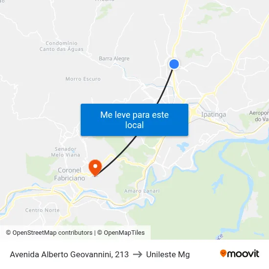 Avenida Alberto Geovannini, 213 to Unileste Mg map