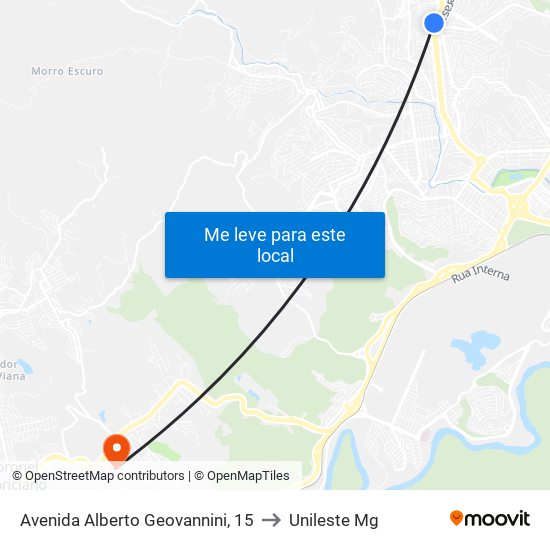 Avenida Alberto Geovannini, 15 to Unileste Mg map