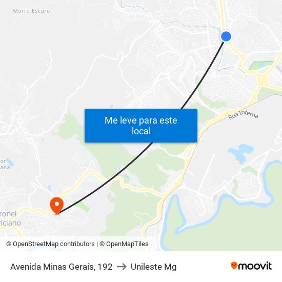 Avenida Minas Gerais, 192 to Unileste Mg map