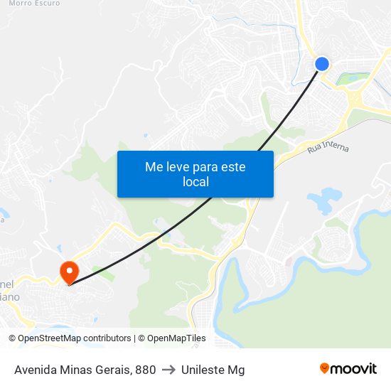 Avenida Minas Gerais, 880 to Unileste Mg map