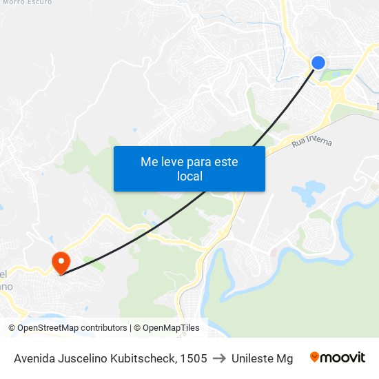 Avenida Juscelino Kubitscheck, 1505 to Unileste Mg map