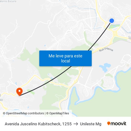 Avenida Juscelino Kubitscheck, 1255 to Unileste Mg map