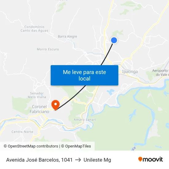 Avenida José Barcelos, 1041 to Unileste Mg map