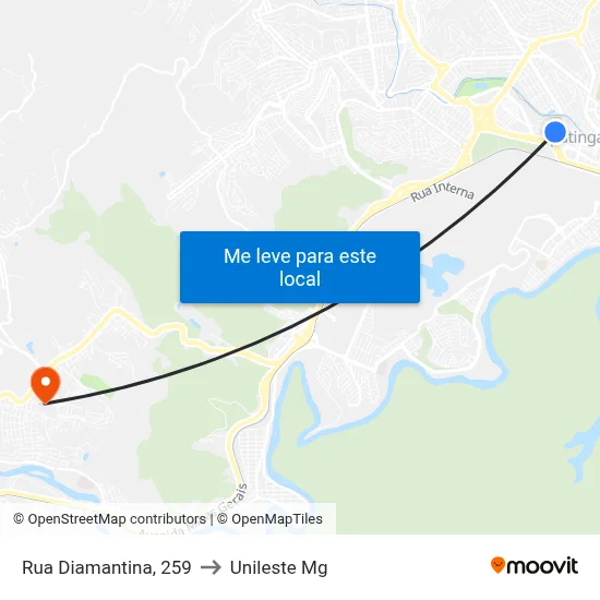 Rua Diamantina, 259 to Unileste Mg map