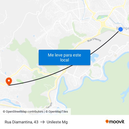 Rua Diamantina, 43 to Unileste Mg map